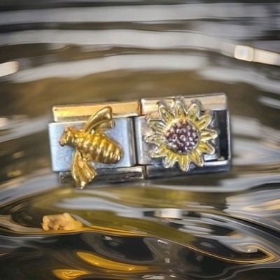Gold Bee Sunflower Italian Charm Set Stainless Steel 9mm One Gold One Silver