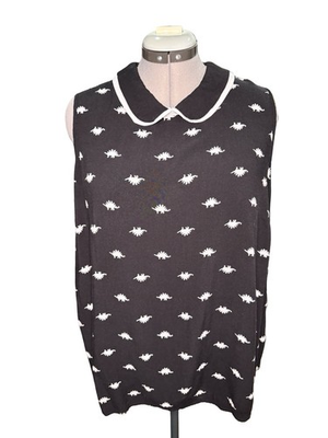 #ad Modcloth Black Tank Top with White Dinosaurs Peter Pan Collar Size 3XL $15.00