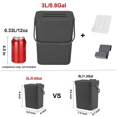 Compact 3L Trash Can w/ Lid, Small Garbage Bin