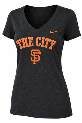 Nike SF Giants Womens V-Neck Tri-Blend Baseball T-Shirt Black Small