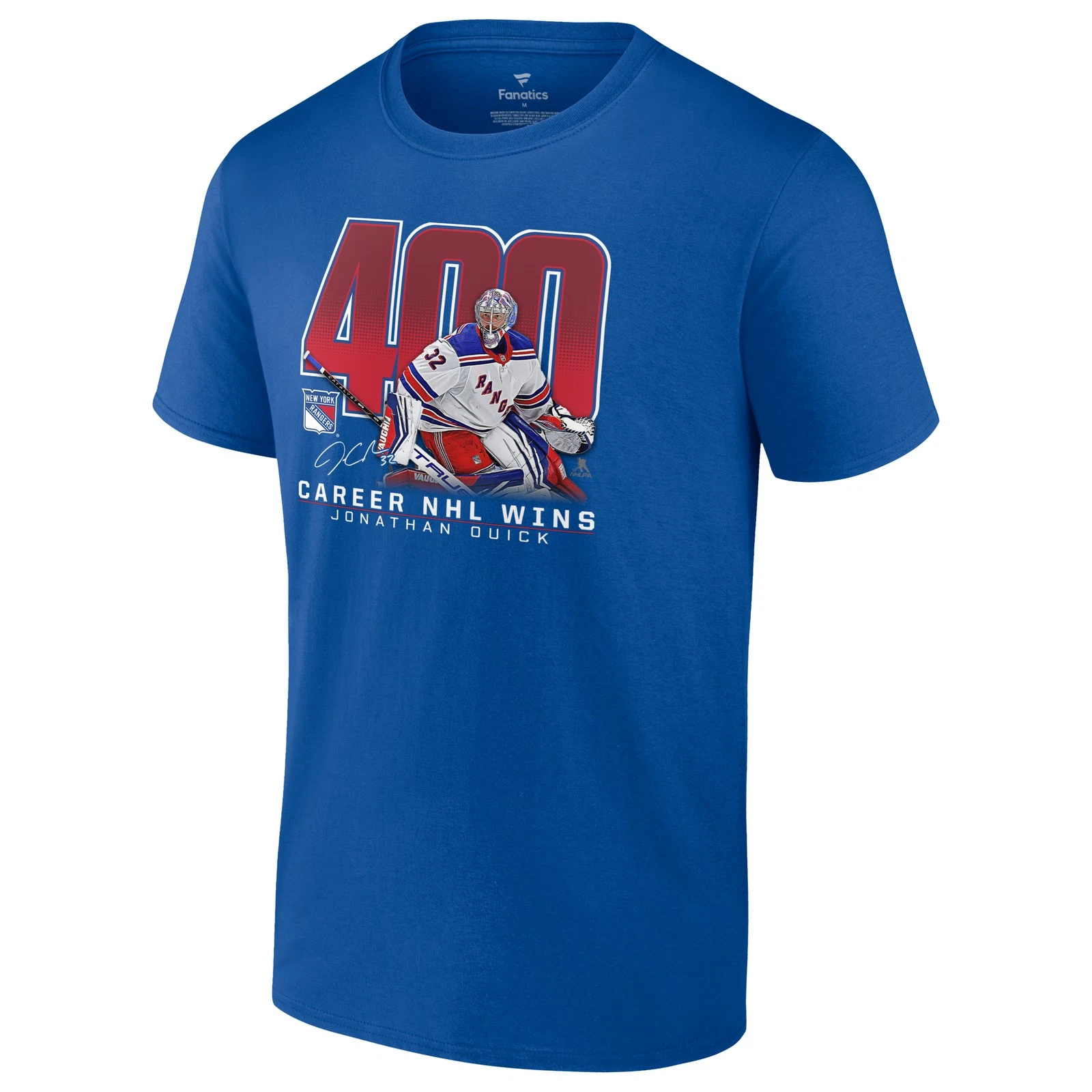 Men's Jonathan Quick Blue New York Rangers 400 Career Wins T-Shirt