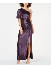 ADRIANNA PAPELL Womens Short Sleeve Asymmetrical Neckline Maxi Evening Dress