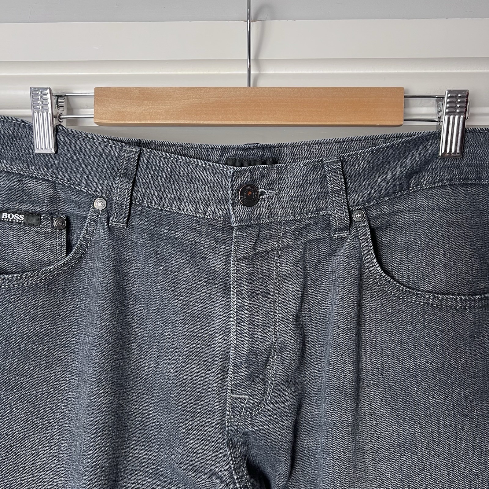 Hugo Boss Jeans Men's W34 L32 Black Grey Maine Regular Fit Straight Cotton Blend thumbnail 3