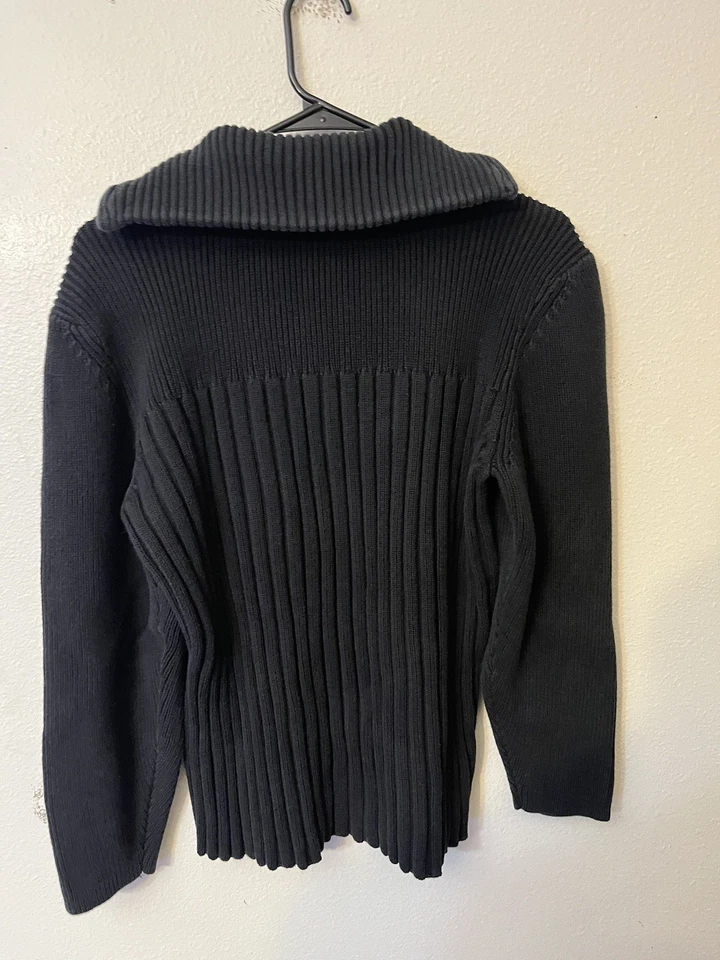 Denim & Co. Women Sweater M Black 2 Way Full Zip Cotton - Image 3 of 4