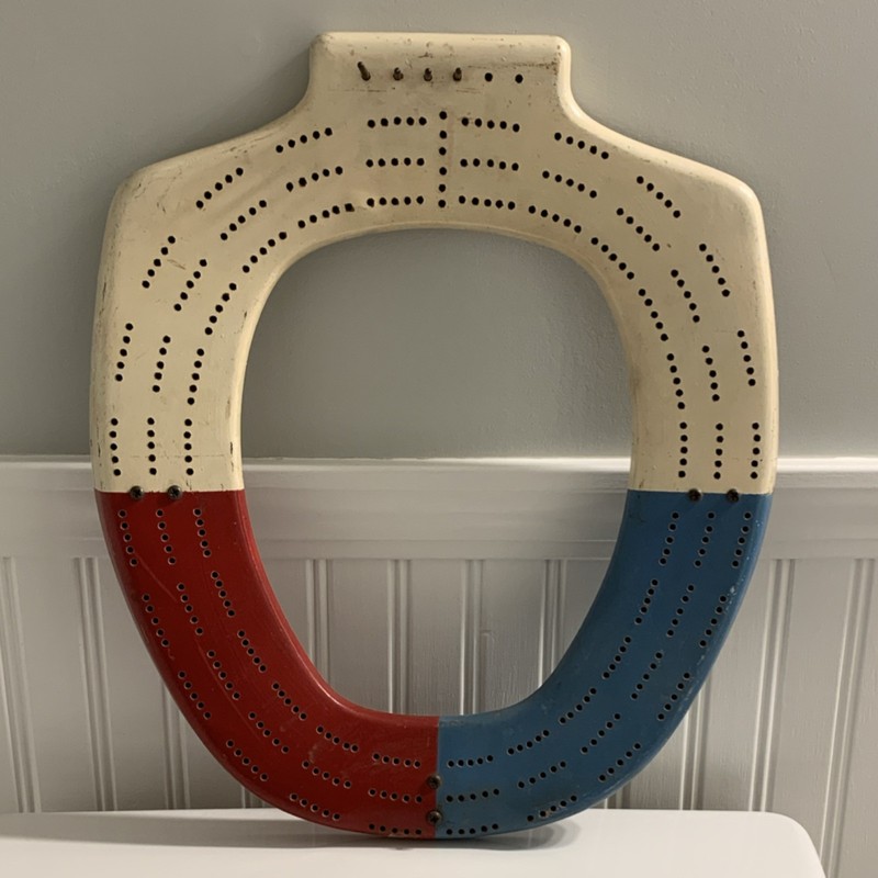 Vintage Folk Art Wooden Cribbage Board, Americana- Red, White, Blue - July 4th