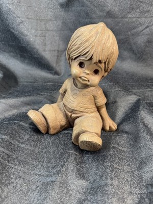 Vintage Cloudy Sad Boy Figurine 6.5in M46 Child Sculpture Ceramic Statue Decor