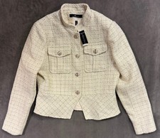 NEW WHITE HOUSE BLACK MARKET WHBM 220 ENGLISH CREAM TWEED PEPLUM BLAZER SZ 12