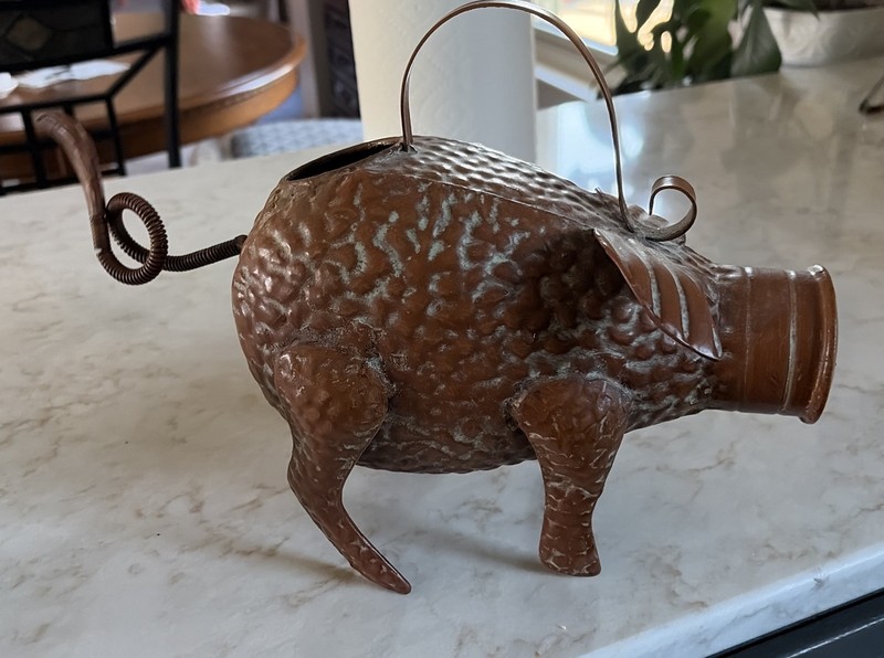 Copper Pig Watering Can Hammered Decorative Indoor Outdoor Patina Sprinkle Head