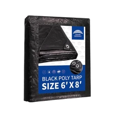 Black Tarp 6x8 Feet UV Resistant 8 Mil Multipurpose Medium Duty Waterproof Pol