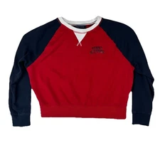 Tommy Hilfiger Women’s Red White Blue V-Stitch Sweatshirt Y2K Retro Preppy L