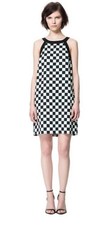 ZARA Black & White Check Checkerboard Halter Style Mini Dress Size Large