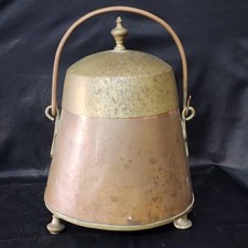 1800s Antique Copper and Brass Doofpot Fire Extinguisher Bucket w/ Handle-