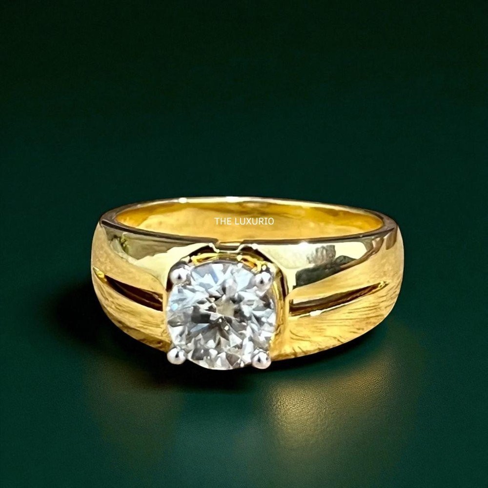 Mens Engagement Ring 1.00 Ct IGI Lab Created Round Cut Diamond 14K Yellow Gold-image