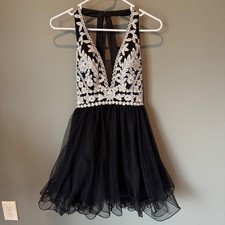 Prom Formal Blondie Nites Sz 1 Black Silver Embroidered Tulle Mini Dress Gothic