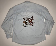 Vintage Acme Looney Tunes Bugs Bunny Taz Basketball Denim Chambray Shirt  M