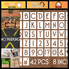 8" Letter Number Stencils - 42 Pcs Reusable Plastic Craft Templates for Painti