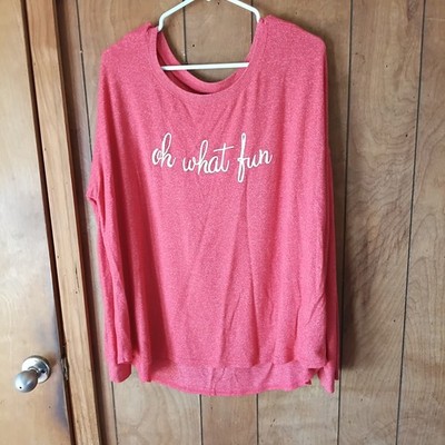 Free Press Womens XL Pink Graphic Top Oh What Fun Rayon Blend Long Sleeve