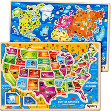 Large USA World Wooden Puzzles for Kids Ages 4-6, Learning United States World M