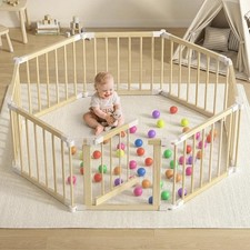 47x47 Wooden Baby Playpen Foldable - Pre-Assembled Portable Wood Play Yard wi...