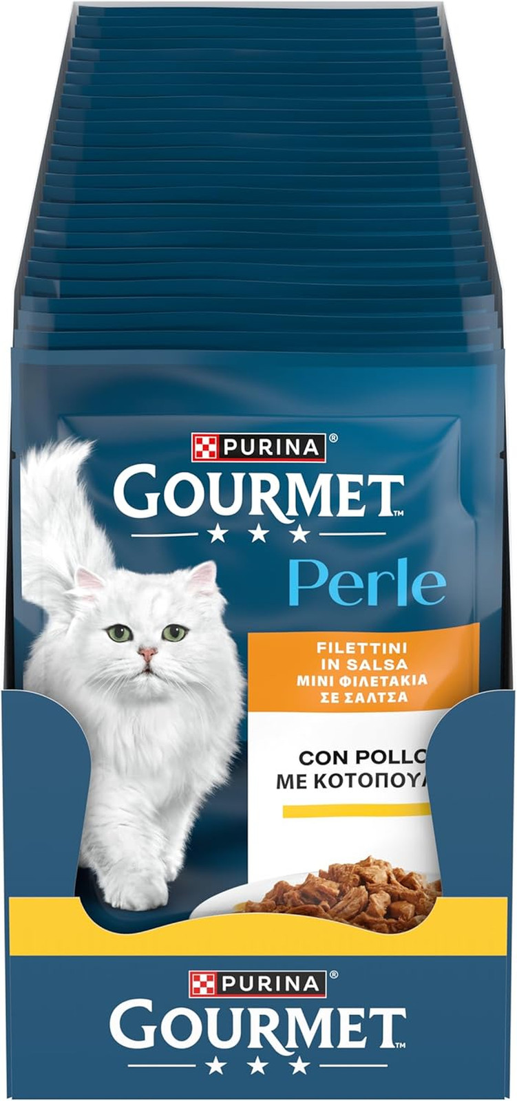 Perle Alimenti per Gatti Adulti Filettini in Salsa Con Pollo in 26 Buste Monopor