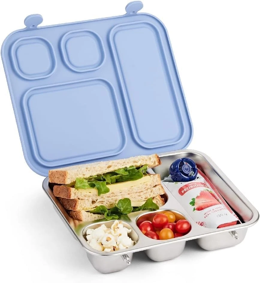 Stainless Steel Bento with Silicone Lid | Leak-proof | Lunch Container | 4 Co...