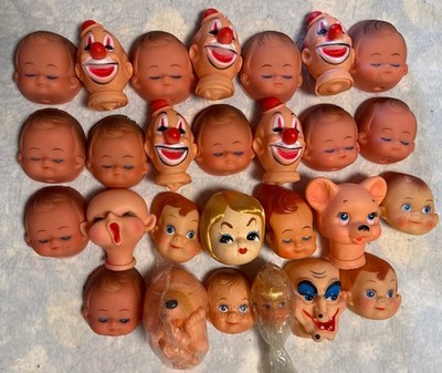 Lot of 27 Vintage Doll Faces Heads Hands Baby Witch Clowns Japan Cloth Half