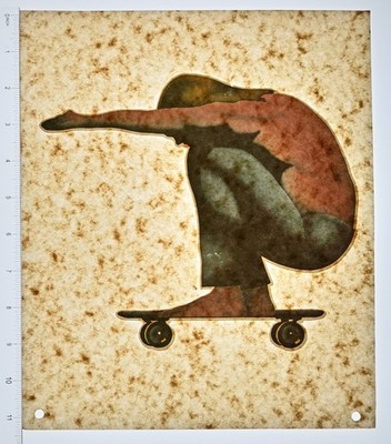 Original VINTAGE 1970s Heat Transfer | Skateboard Silhouette Crouching Rider
