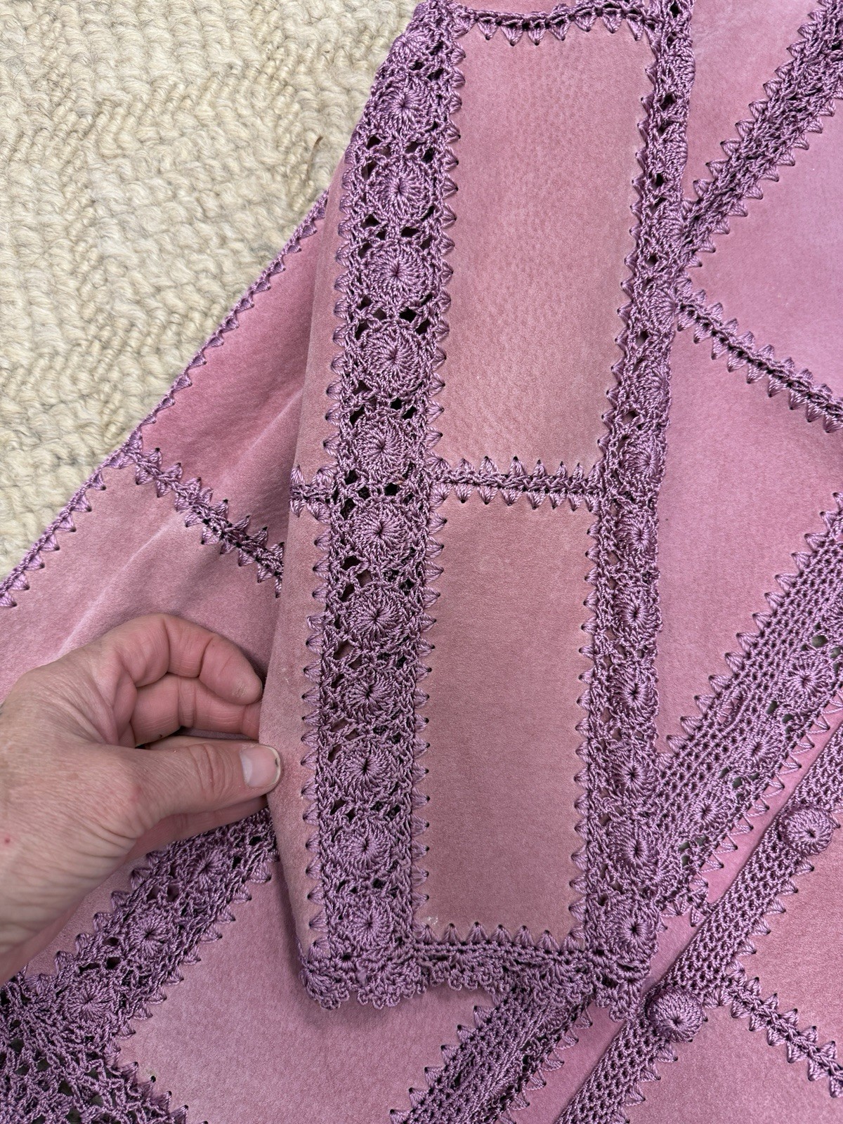 Leather & crochet patchwork jacket boho gypsy med… - image 5