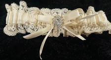 Women s Ivory Bridal Garter With Rhinestone And Bow