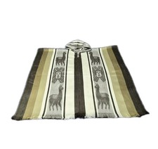 Alpaca Unisex Hooded Poncho Dark Brown, Brown, Tan, White Made In Ecuador