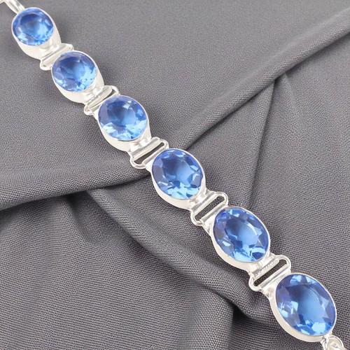 Tanzanite Gemstone 925 Sterling Silver Jewelry Linked Chain Girl's Bracelet 7-8" - Picture 2 of 6