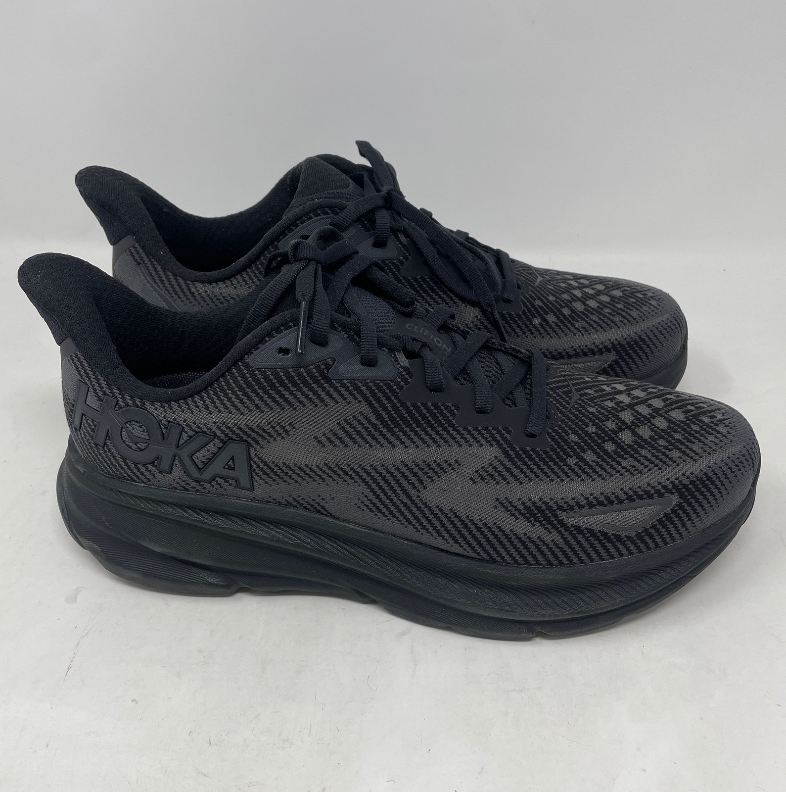 Women's Hoka Clifton 9 Black Running Shoes - Size 9.5