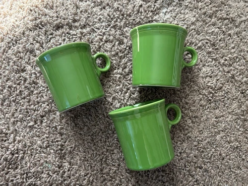 Fiesta Ware Green Ring Handle Homer Laughlin HLC USA Set Of 3 Coffee Mugs