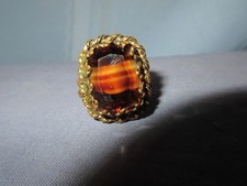 vintage West German ring Porphyr art glass brass adjustable twist split shank