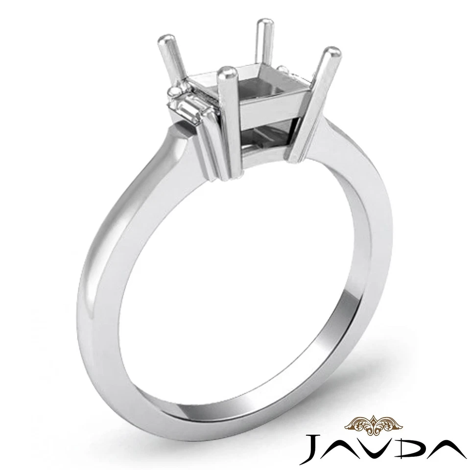 Baguette Princess Mount 3 Stone Diamond Engagement Ring 14k W Gold 0.15Ct Sz10.5 - Image 2 of 4