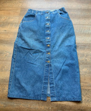 Women s Eddie Bauer Blue Denim 100 cotton Button Down Straight Skirt SZ 6