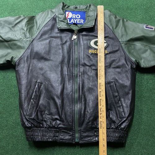 Vintage Green Bay Packers Jacket Mens Size Large Black Leather NFL Football Coat - Picture 8 of 9