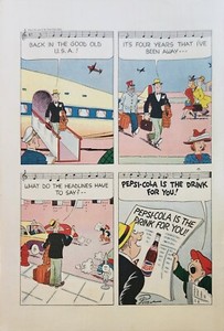 1947 Pepsi cola soda Vintage Ad Cartoon people back in the good old USA