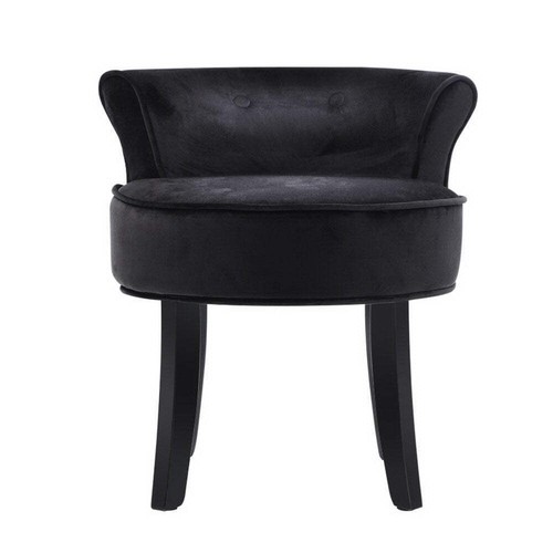 Artiss Vanity Stool Velvet Black Abella - Picture 3 of 8
