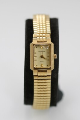 Helbros Damen Armbanduhr Gold Edelstahl Stretch Wasserdicht Quarz Batterie