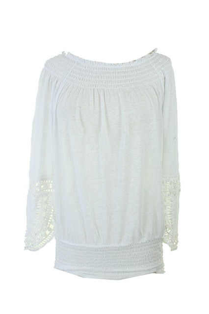 Inc International Concepts White Eyelet-Trim Smocked Peasant Top M