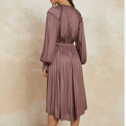 Aktuelles Air Kleid Damen Small Mauve Leia Plissee Midi V-Ausschnitt Satin - Bild 2 von 18