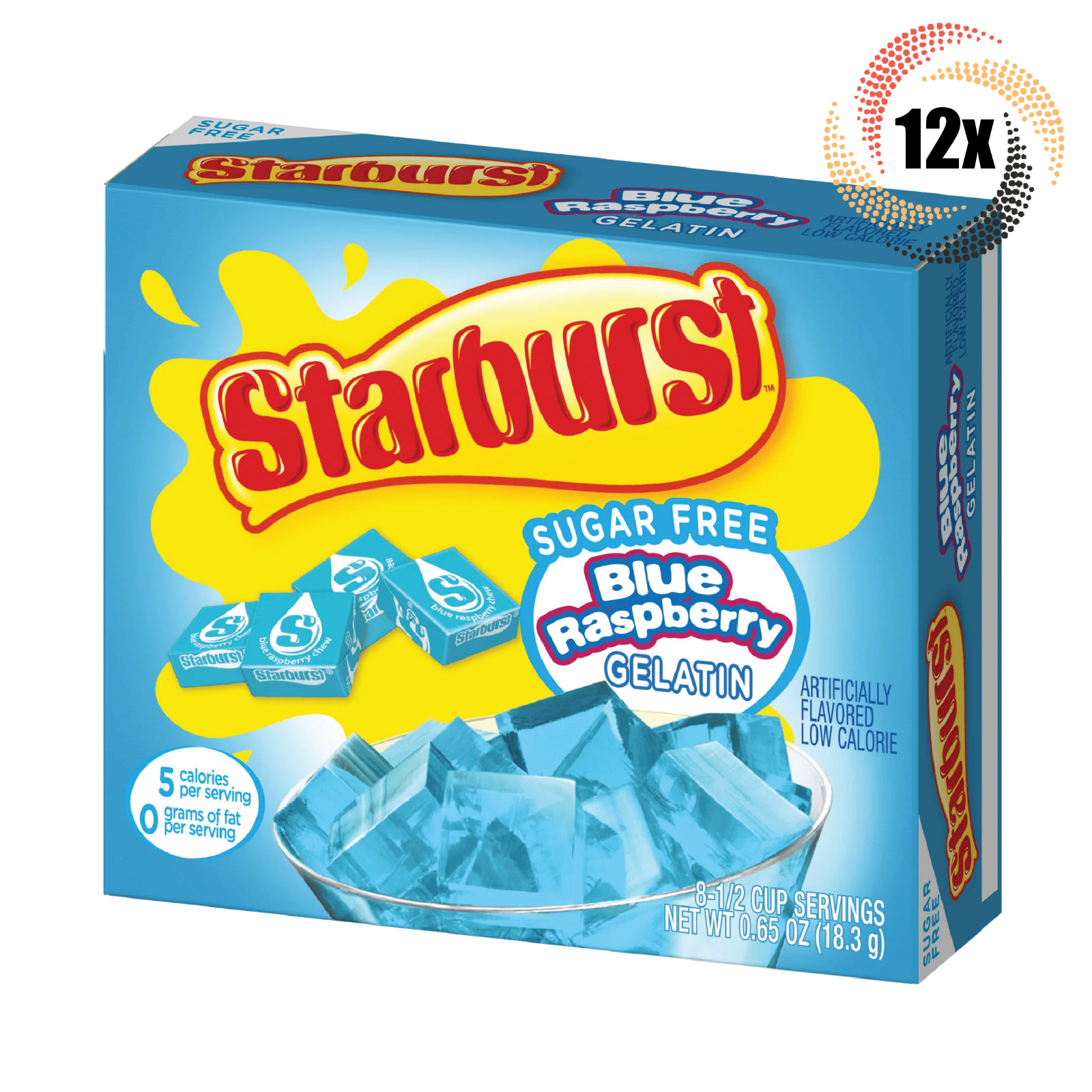 12 упаковок желатина Starburst Blue со вкусом малины 65 унций Без жира и сахара 6890₽