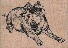 Pig Bow 2 1/2 x 1 3/4" Rubber Stamp, Animal Stamp, Pig Stamp