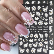 5D Nail Stickers Embossed White Rose Flower Decals Art Decora Wedding Party NH7