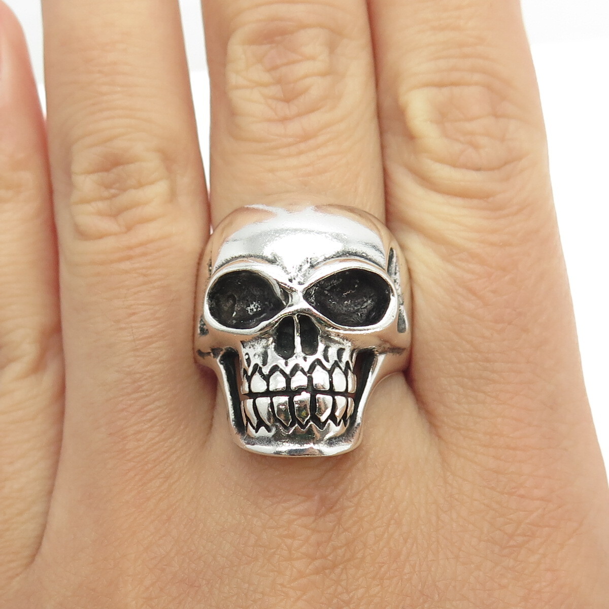 925 Sterling Silver Vintage Skull Biker Ring Size 12 | eBay