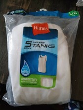 5 Boy's Hanes White Cotton Tank Top / A-Shirts Large 14-16 Brand New in package