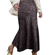 Leopard Print Skirt A-line Women's Summer Skirt Satin Long High-waisted Slim 