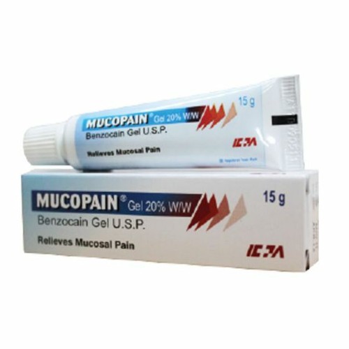 Dental MUCOPAIN Benzocaine Gel 15gm For Instant Mucosal Pain Relief