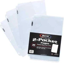 20 (Twenty Pages) - BCW Pro 2-Pocket Page (7-1/8" X 5-1/2" Cards, Postcards Or